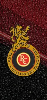 RCB logo on red and black textured background.