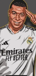 Cartoon style art of Real Madrid player saluting.