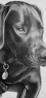 Realistic pencil sketch of a Labrador dog in black and white.