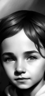 Realistic monochrome child portrait wallpaper art.