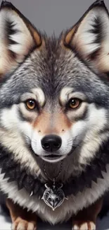 Realistic and detailed wolf artwork mobile wallpaper with vivid gray tones.