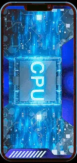 Futuristic blue CPU design on mobile wallpaper.