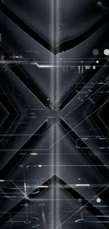 Futuristic dark grid wallpaper with geometric design and tech elements.