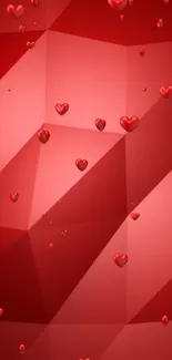 Red 3D heart pattern geometric wallpaper.