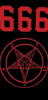 Red 666 and pentagram design wallpaper on black background.