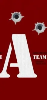 A-Team red wallpaper with bullet hole design.