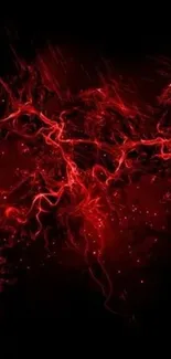 Dynamic red energy waves on a dark background.