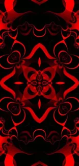 Red and black abstract kaleidoscope design wallpaper.