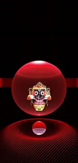 Red abstract mobile wallpaper with a central deity figure.