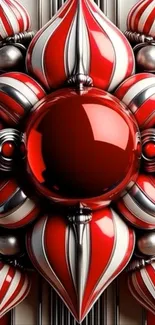 Red abstract sphere design with metallic elements.