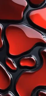 Red and black abstract art with flowing shapes.
