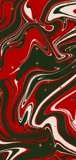 Red and black abstract art swirls with gold accents on a mobile wallpaper.