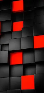 3D red and black cube mobile wallpaper with geometric design.