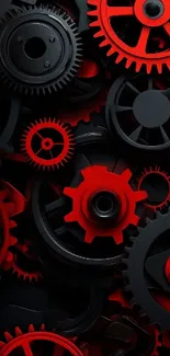 Dynamic red and black gears wallpaper design.