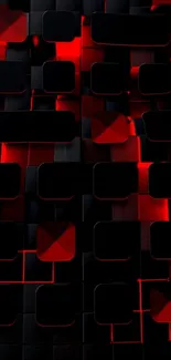 Red and black geometric 3D wallpaper with cubic design.