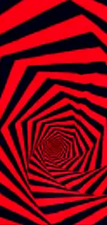 Red and black spiral pattern wallpaper design.