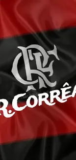 Red and black wallpaper with team logo and text.