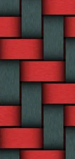 Red and black geometric woven mobile wallpaper design.