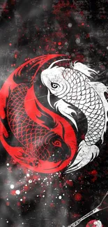 Red and black yin yang koi fish mobile wallpaper.