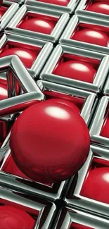 3D wallpaper with red spheres and silver cubes.