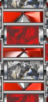 Red and silver geometric design wallpaper.