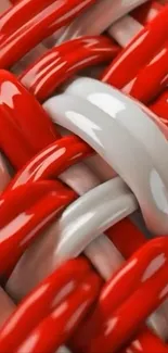 3D red and white woven abstract pattern wallpaper.