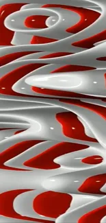 Abstract red and white wave pattern for mobile wallpaper.