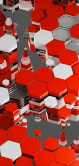 Red and white 3D hexagon pattern wallpaper.