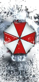 Mobile wallpaper with a striking red and white umbrella-inspired design.