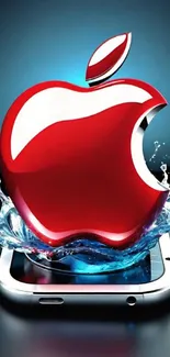 Red apple splash on smartphone wallpaper.