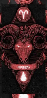 Aries zodiac wallpaper with red design on black background.