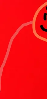 Bright red wallpaper with abstract face design.