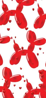 Red balloon dog pattern wallpaper on white background.