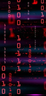 Red binary code wallpaper with digital design.