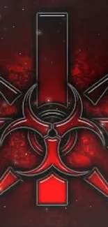 Dark red biohazard symbol mobile wallpaper with black accents.