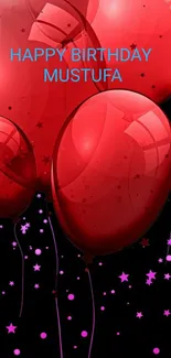 Red balloons with Happy Birthday message.