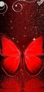 Red butterfly wallpaper with sparkling accents.