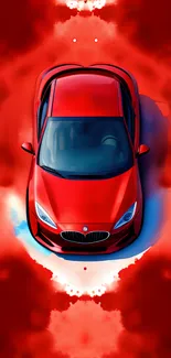 Top view of a red car with artistic red background.