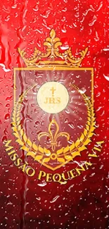 Red mobile wallpaper with crest design and intricate details.