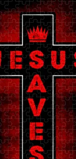 Inspirational red cross wallpaper with 'Jesus Saves' message.