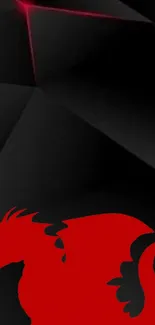 Red dragon on black geometric background wallpaper.