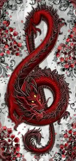 Red dragon with floral patterns mobile wallpaper.