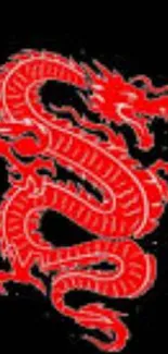 Red dragon on a black background, minimalist style.