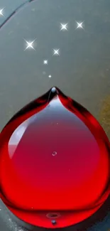 Red droplet with stars on a dark background.