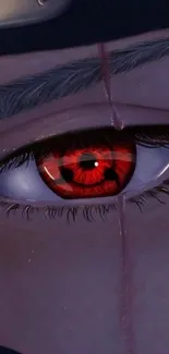 A dramatic anime screenshot featuring a red eye close-up, perfect for wallpaper use.