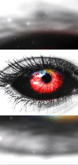 A striking red eye on a monochrome background wallpaper.