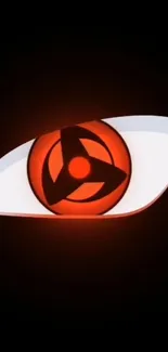 Anime-inspired red eye symbol on black wallpaper.