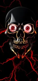 Dark skull with red eyes and electric background wallpaper.