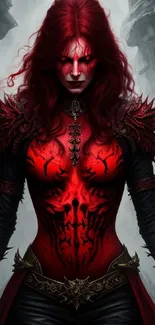 Vivid red fantasy warrior with detailed armor.