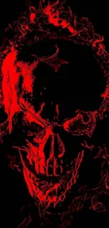 Red fiery skull on a dark background wallpaper.